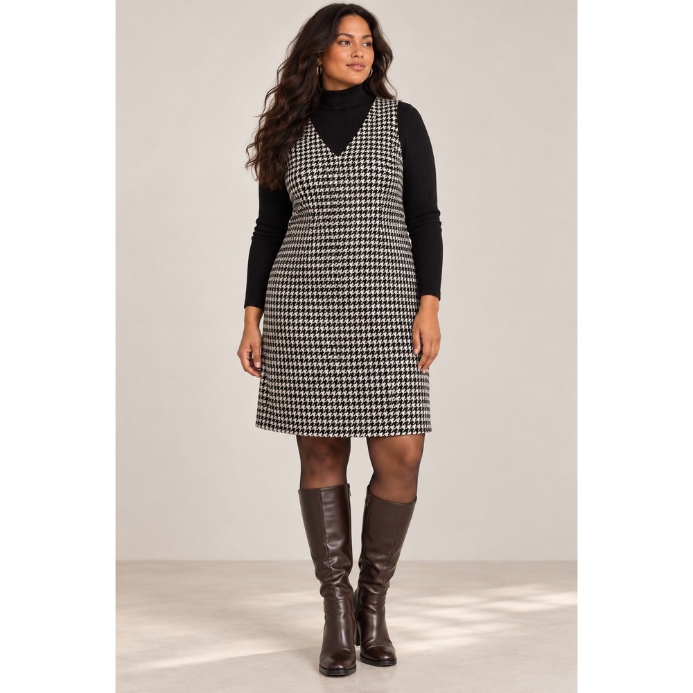Eddie Bauer Vintage 90s XL Houndstooth Wool Blend Dress Dark Academia Minimalist